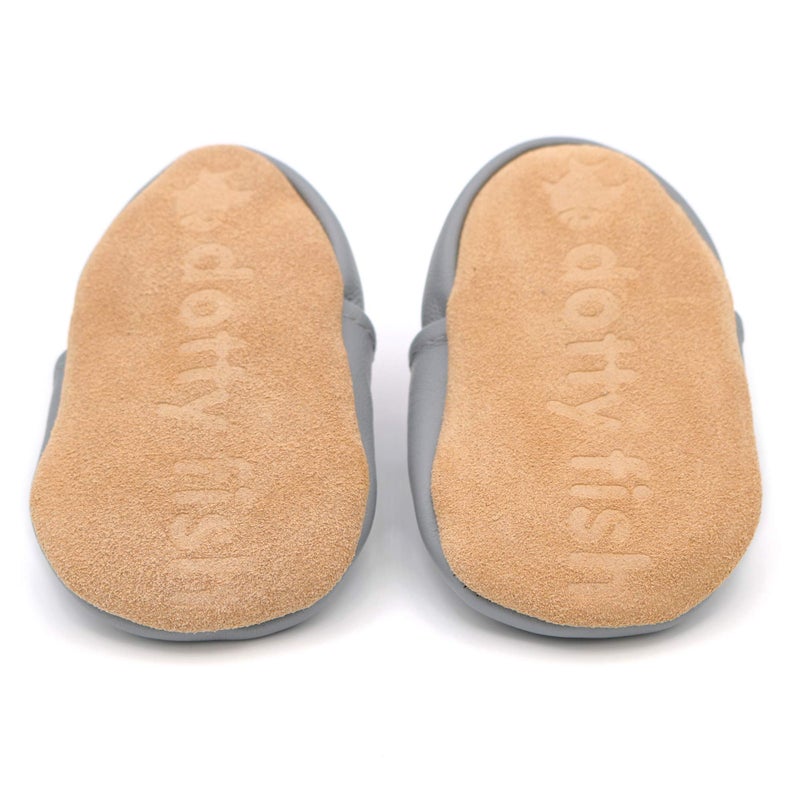Dotty Fish Soft Leather Infant Shoes Girls pre-Walkers. Grey with Pink Star. 12-18 Months - Image 5